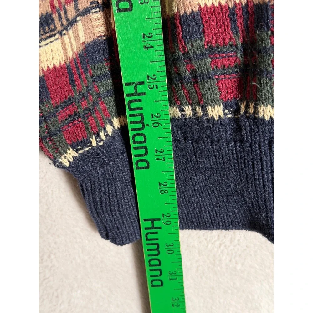 VTG Stone Haven Mens XL Plaid Crewneck Sweater Navy Green Red Ramie Cotton